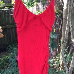 Velvet Torch Red Bikini Strap Asymmetrical Midi Dress
